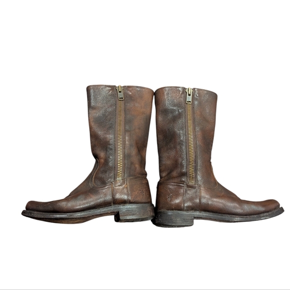 FRYE Women's Brown Leather Snub Nosed Zip Up Boots - Size 6.5 M - Picture 3 of 16